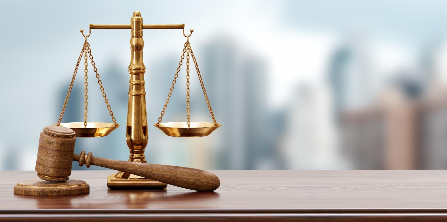 Legal scales and Judge gavel, scales of justice.